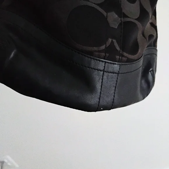 Coach Black Leather Dark Brown Canvas Signature Crossbody Bag Purse - Picture 8 of 15